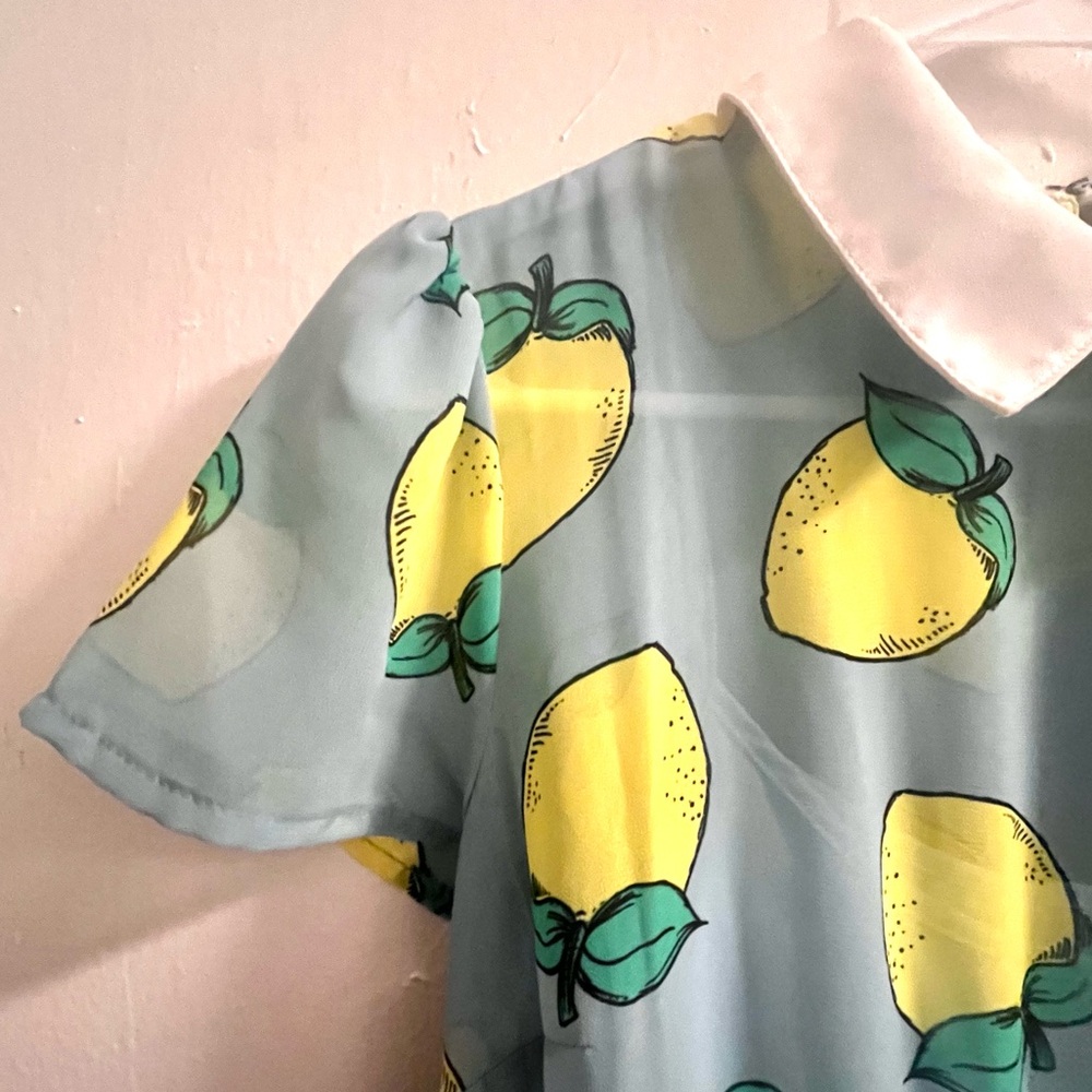 Modcloth blue & yellow lemon print swing dress with peter pan collar - Picture 8 of 16